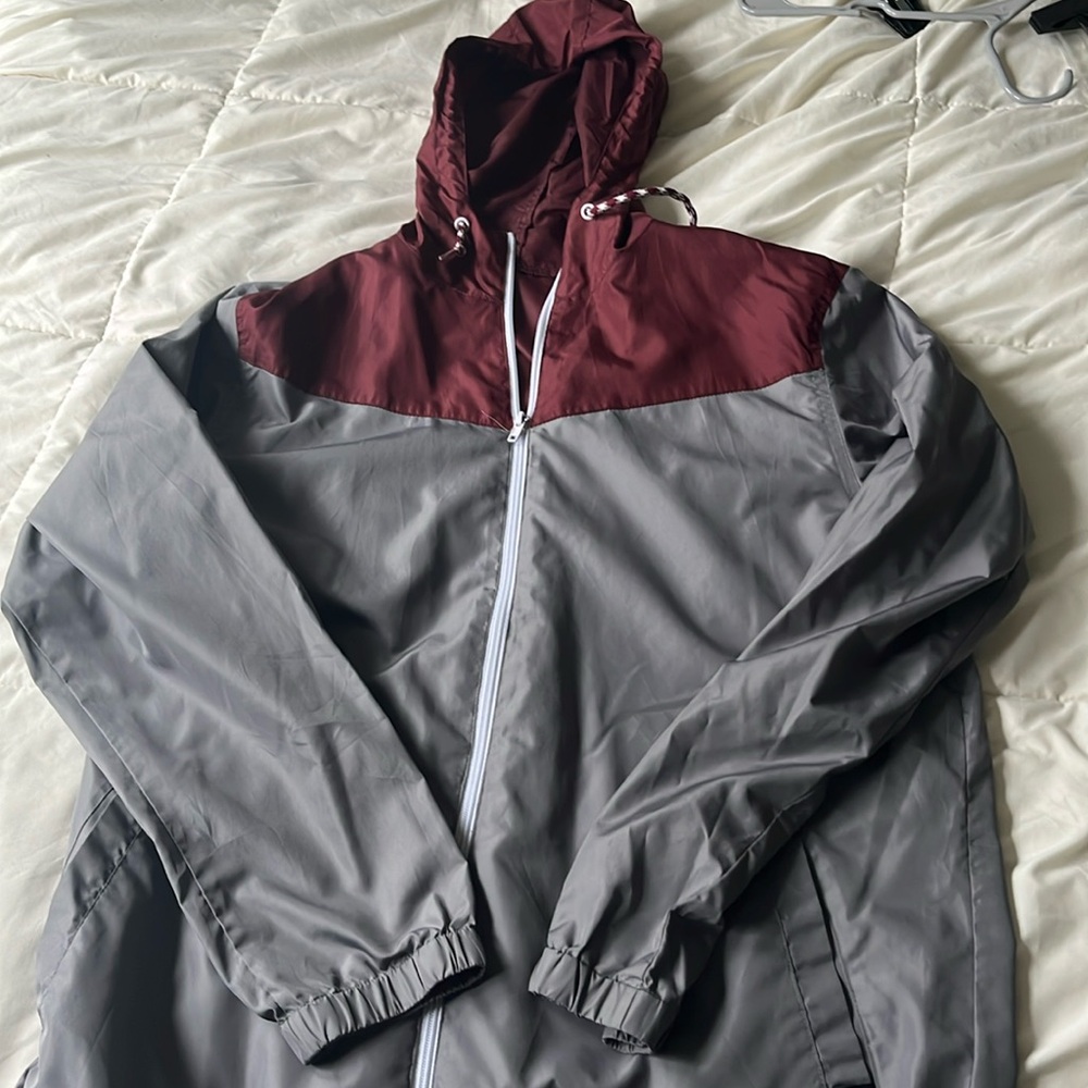 Grey and Burgundy Windbreaker